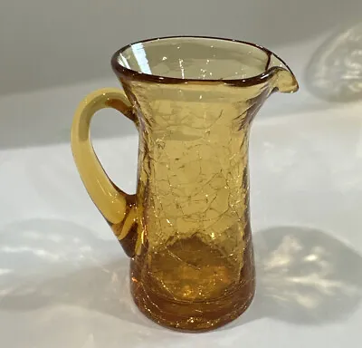 Buy Antique Crackle Glass Pitcher Vase Amber With Amber Handle • 10.47£
