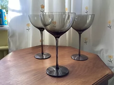 Buy 3 X Smoked Glass Bowl Champagne Coupe Cocktail Glasses • 22£