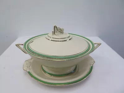 Buy Tureen Art Deco 1930's With Stand Burleigh Ware Green White Serving Tableware • 19.99£