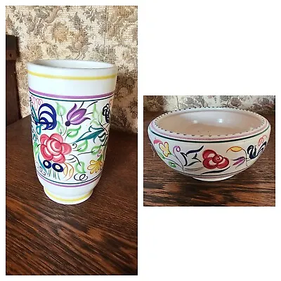 Buy Vintage Poole Pottery Floral Bird Vase And Bowl Traditional Ware Jacqueline Way • 3.20£