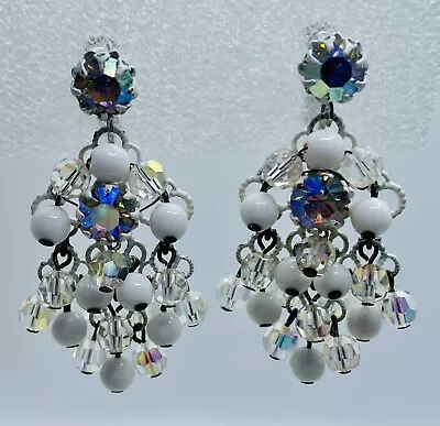 Buy Vintage VENDOME 1950’s Aurora Borealis Dangle Earrings Enamel Chandelier Signed • 61.64£