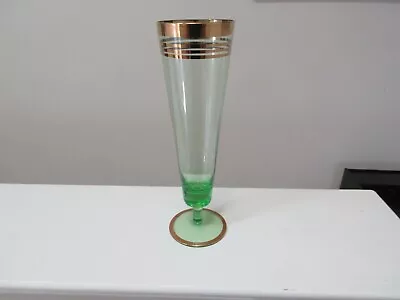 Buy Glassware , Vintage , Gold Trim Glass With Green Tint , 9 X23/4 X3 ,1940s/1950s • 11.40£