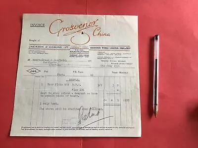 Buy Grosvenor China Spode China Works Stoke On Trent 1936  Receipt  R36403 • 8£