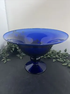Buy Elegant Large Cobalt Blue Glass Compote Pedestal Bowl • 84.99£