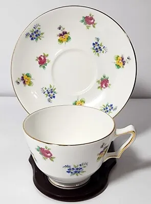 Buy Vintage Crown Staffordshire Tea Cup Saucer Rose Pansy Flower Fine Bone China EUC • 6.67£