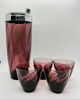 Buy Glass Cocktail Shaker Set Hazel Atlas Amethyst Swirl Moroccan • 77.04£