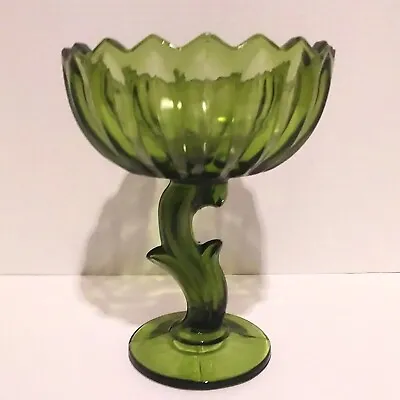 Buy Indiana Glass Green Lotus Blossom Footed Compote Dish 7.5  Pedestal Bowl Vintage • 30.74£