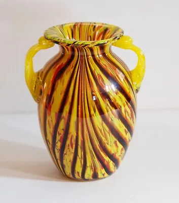 Buy Beautiful Hand Blown Art Glass Vase-Yellow/Brown- 7”-Very Good! • 9.40£