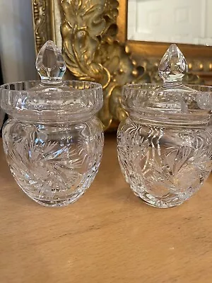 Buy Vintage Bohemia Crystal Jar Pinwheel Cut Glass Preserve Lidded Jar X 2 • 30£