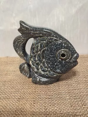 Buy VINTAGE SHELF POTTERY STONEWARE 'FISH' Ornament Black White Speckle With Label  • 14£