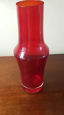 Buy 1960's RIIHIMAKI/RIIHAMAEN LASI OY RED GLASS VASE.( FINLAND ). • 18£