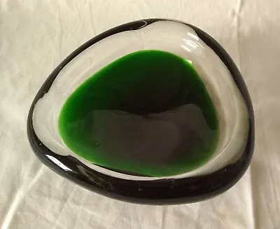 Buy 1960's Scandinavian Flygsfors Style 3 Corner Deep Green Cased-Glass Dish - Small • 18.50£