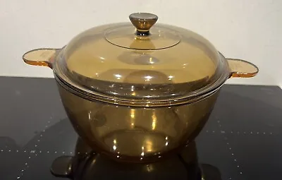 Buy Vision Corning France Amber Glass Casserole Stock Pot 2.5L With Lid Vintage • 24.99£