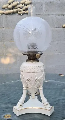 Buy Original Victorian Irish Belleek Amphora Porcelain China Tripod Oil Lamp & Shade • 995£