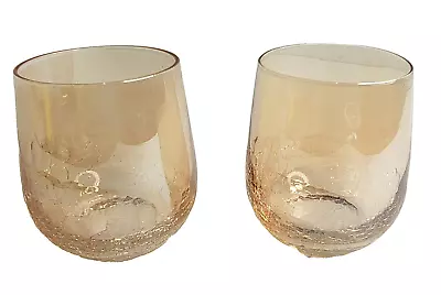 Buy Pier 1 Crackled Amber Golden Luster Lowball Tumbler Water Whiskey Wine Glasses 2 • 18.66£