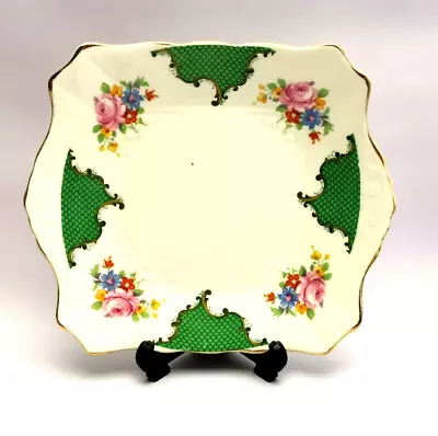 Buy Tuscan Plant Square Cake Sandwich Plate Fine Bone China Flowers Green Shell • 23.99£