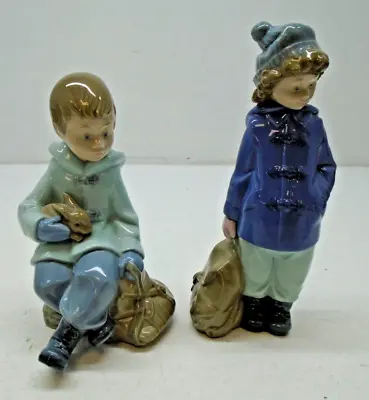 Buy Lladro NAO 2 X Figurines Boy With Rabbit C. 1967 Girl With Rucksack C. 1987 • 17£