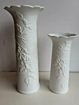 Buy Vintage Kaiser White Bisque Porcelain Trumpet Vases. 1970's.Dogwood.M. Frey.659 • 39.99£