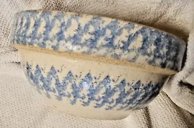 Buy Antique Blue & White Spongeware Stoneware Salt Glazed Mixing Bowl Crock 18 Or 81 • 47.68£