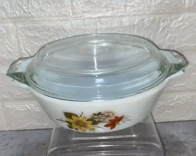 Buy Vintage JAJ Pyrex Milk Glass Autumn Glory Floral Casserole Dish With Lid • 9.95£