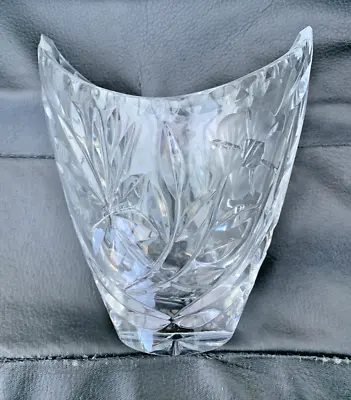 Buy Unusual 7  Cut Glass Floral Crystal Vase With Crescent Shaped Rim • 10£