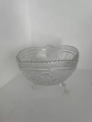 Buy Vintage Crystal Clear Glass Pedestal Fruit Bowl With Frosted Rose Detail 7.5   • 13.25£