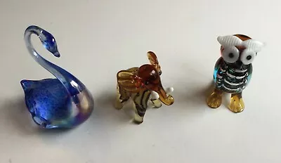 Buy 3 Small Glass Animals, Elephant, Owl And Swan • 12.99£