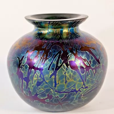 Buy Small Iridescent Glass Vase, Royal Brierley Style Art Glass. • 9.99£