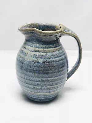Buy Handmade Art Pottery Pitcher Jug Flambe Glaze Signed Distressed Blue 6”T • 27.07£