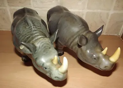Buy Large Melba Ware Pottery Rhinos Male & Female ?  11. Inch Long X 5. 1/2 Tall • 28.50£