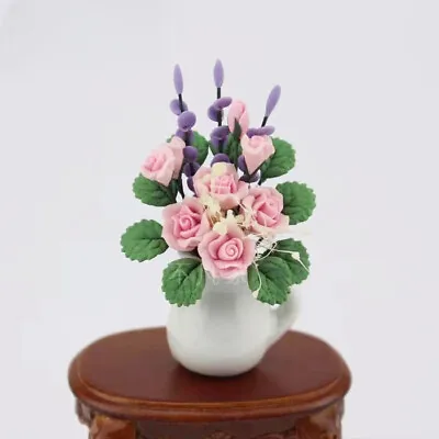 Buy Dolls House Miniatures 1:12 Scale Pink Rose Flower Porcelain Vase Handmade Set • 8.99£