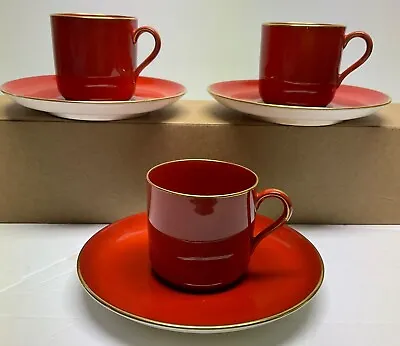 Buy Spode Copeland's China England Demitasse Red Cup Saucer Lot Of 3 Sets Gold Trim • 45.09£