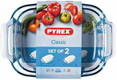 Buy Pyrex Classic Rectangular Glass Baking Roasting Bake Roaster Dish 2.6 & 3.6Ltr • 16.49£