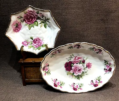 Buy Vintage Royal Standard “Orleans Rose” & Norcroft “Pink Roses” Pair Of Dishes • 5£