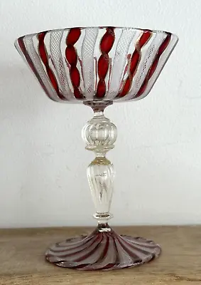 Buy Murano, Venice, Salviati Latticinio Champagne Coupe/glass. 1950's/60's. Label. • 100£