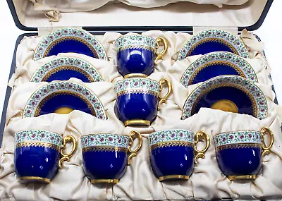 Buy ROYAL WORCESTER England, Coffee Cups And Saucers (1912) In A Fitted Case • 650£