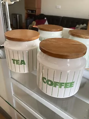 Buy Vintage Hornsea Stripes Tea & Coffee  Canisters - Green Retro • 20£