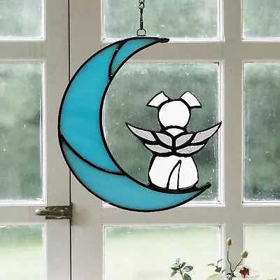 Buy Stained Glass Window Hanging Panel, Dog On The Moon Ornament Handcrafted Pendant • 7.62£