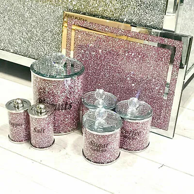 Buy Pink Range Crushed Diamond Crystal Filled Tea Canisters Jar Salt Pepper Chopping • 44.99£