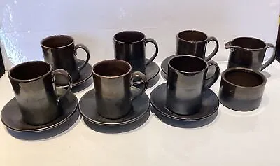 Buy Rye Pottery Coffee Tea Set 6 Cups 6 Saucers Milk Jug Sugar Bowl Brown Lustre 70s • 29.99£
