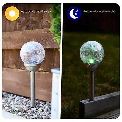 Buy Garden Solar LED Crackle Glass Garden Lamp Silver Alma Outdoor | 34.5cm • 44.95£