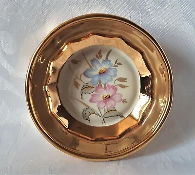 Buy Prinknash Pottery Trinket Dish Gold Lustre Ware Pin Dish Blue And Pink Flowers • 18.95£