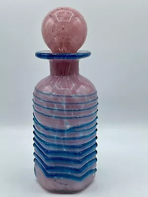 Buy Exquisite Large Maltese Mdina Pink & Blue Trail Art Glass Decanter Vase Bottle • 52£