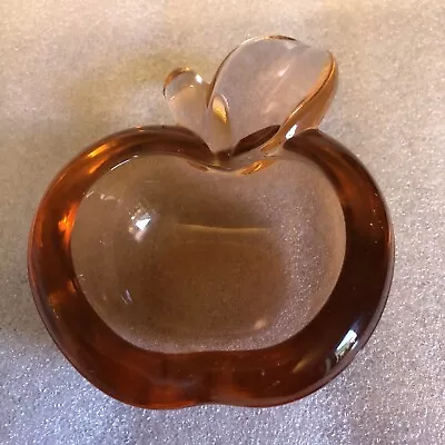 Buy Vintage 1960s Apple Shaped Art Glass Ashtray Dish Amber / Peach Coloured Glass • 9£