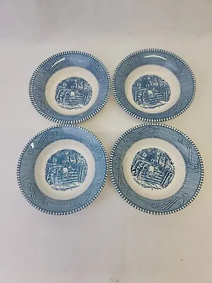 Buy Set Of 4 Currier & Ives Royal China Blue And White 5 1/2  Cereal Bowls • 17.93£