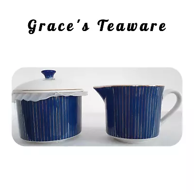 Buy GRACE'S TEAWARE Striped Cream & Sugar SET Blue White Gold Porcelain Dinnerware • 15.43£
