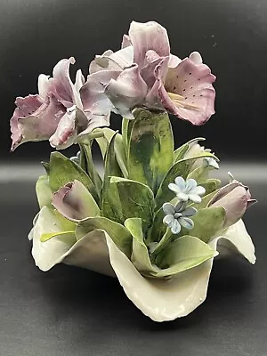 Buy CAPODIMONTE Style Flowers 15cm Italy Porcelain Vintage Sculpture Ceramic • 55£