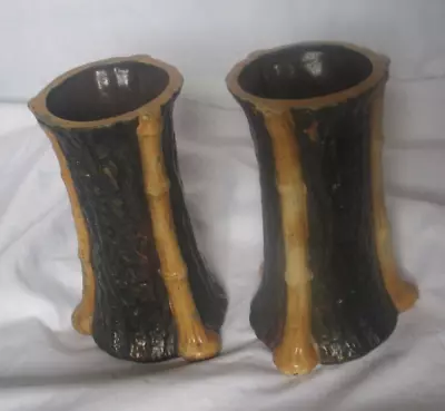 Buy 2 Vintage Bretby Clanta Pottery England Bamboo 6.5 Inch Ornate Vases • 12.50£