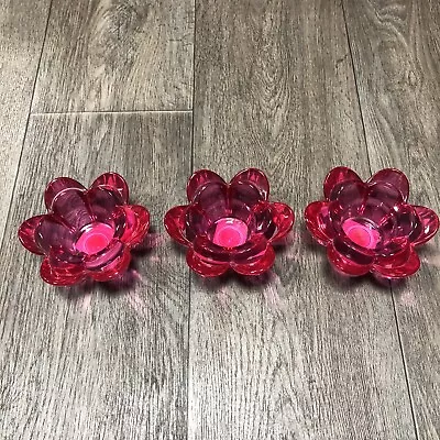 Buy 3 X Beautiful Pink Glass Candle Holders - 13cm RRP £10 Each • 20.66£