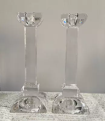 Buy Villeroy & Boch- Pair Of Crystal Pillar Candlesticks Candle Holders 20 Cm Signed • 22£